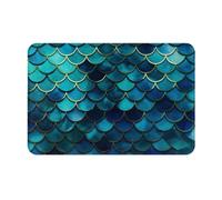 Door Mats Blue Fish Scale Pattern Print, Non-Slip Welcome Mat Stylish Carpet 40X60Cm For Kitchen Office Home