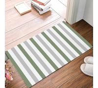 Door Mats Country Green Gray Stripes, Dirt Trapper Bath Mat Hardwearing Carpet 40X60Cm For Kitchen Bathroom Garden