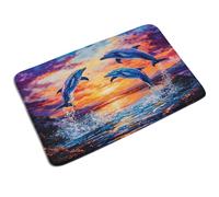 Door Mats Dolphin Beach Coastal Sea Waves Summer Cartoon Cool Sunset Scenic, Hardwearing Welcome Mat Durable Carpet 40X60Cm For Patio Office Indoor