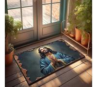 Door Mats For Outside Entry Funny Prayerful Figure With Golden Halo Doormat Outside Fall Decor Porch Mats For Front Door Outsi(65X90CM)