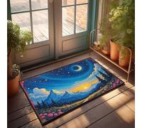 Door Mats For Outside Entry Funny Starry Night Serenity: Mountains, Trees, And Flowers Under A Twis Doormat Outside Fall Decor Porch Mats For Front Door Outsi(50X80CM)