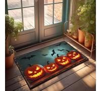 Door Mats Funny Four Carved Pumpkins With Bats In The Background Doormat Fall Outdoor Doormat Mat For Shoes By Door(65X90CM)