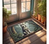 Door Mats Funny Jungle Guardian: The Majestic Husky In The Heart Of The Forest Doormat Outdoor Winter Rug Room Accessories For Men(50X80CM)