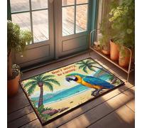 Door Mats Funny Parrot On Tropical Beach: 'Don'T Worry, Be Happy' Doormat Outdoor Winter Rug Room Accessories For Men(40X60CM)