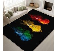 Door Mats Indoor 120 x 180 cm, Machine Washable Rug, Surreal Creative Style, Rainbow Smoke Light Bulb, Avant-Garde, Dreamy, For Teenagers Room, Art Space, Carpet, Black & Yellow