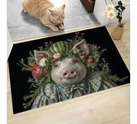 Door Mats Indoor,40 x 60 cm, Machine Washable Inside Door Mat, Dirt Trapper Non-slip Soft Doormats, Interesting Animals Pig carrying a watermelon Absorbent Entrance Rug, Pets and Dogs (green)
