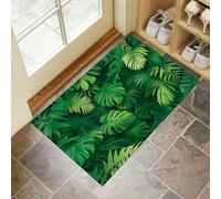 Door Mats Indoor 40 x 60 cm, Non Slip Ferns And Monstera Front Door Mat Low Profile Doormat Easy to Clean Tropical Jungle Doormat Floor Mat for Inside Entryway, Patio, Pets and Dogs - Green