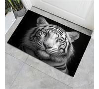 Door Mats Indoor,50 x 80 cm, Machine Washable Inside Door Mat, Dirt Trapper Non-slip Soft Doormats, Animal portraits White Tiger Illustration Absorbent Entrance Rug, Pets and Dogs (Black and white)