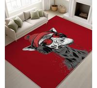 Door Mats Indoor 50 x 80 cm, Machine Washable Soft Doormats, Animal Giraffe Trendy Stylish Non-Slip Backing Rug,Indoor Rugs for Living Room, Bedroom, Red Black