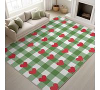 Door Mats Indoor 60 x 90 cm, Machine Washable Soft Doormats, Plaid Hearts Non-Slip Backing Rug,Indoor Rugs for Living Room, Bedroom, Greenish-red