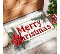 Door Mats Indoor 60 x 90 cm, Non Slip Merry Christmas Pine Branch Front Door Mat Low Profile Doormat Easy to Clean Country Style Doormat Floor Mat for Inside Entryway, Patio, Pets and Dogs - White