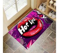 Door Mats Indoor 60 x 90 cm, Non Slip Vinyl Records And Red Lips Front Door Mat Low Profile Doormat Easy to Clean Rock Style Doormat Floor Mat for Inside Entryway, Patio, Pets and Dogs - Dark Purple