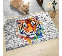Door Mats Indoor 60 x 90 cm, Super Soft Non Slip Graffiti Tiger Face Doormat Machine Washable Low Profile Floor Mats Watercolor Splashes Entrance Rug for Patio, Front Back Door, Pets, Light Gray