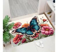 Door Mats Indoor,90 x 150 cm, Machine Washable Inside Door Mat, Dirt Trapper Non-slip Soft Doormats, Animals and Flowers Butterfly Flowers Absorbent Entrance Rug, Pets and Dogs (blue)