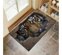 Door Mats Indoor 90 x 150 cm, Non Slip Angry Tiger Front Door Mat Low Profile Doormat Easy to Clean 3D Brick Wall Doormat Floor Mat for Inside Entryway, Patio, Pets and Dogs - Brown