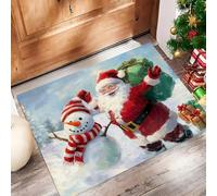 Door Mats Indoor 90 x 150 cm, Non Slip Santa Claus And The Snowman Front Door Mat Low Profile Doormat Easy to Clean Christmas Snow Scene Doormat Floor Mat for Inside Entryway, Patio - Light Gray