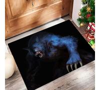 Door Mats Indoor, Blue Wolf Machine Washable Soft Doormats, Dirt Trapper Door Mat, 3D Scary Animals Absorbent Entrance Rug, Non-Slip Floor Mats For Inside, (40 X 60 Cm, Black)