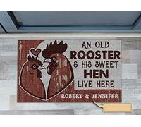 Door Mats Indoor Chicken Couple Rooster And Hen Live Here Doormat Home Decor Custom Name House Warming Gifts New Home Decor