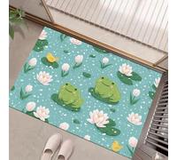 Door Mats Indoor, Cute Frog Doormats, Non Slip Waterproof Floor Mat, Lotus Flower Easy Clean Door Matt For Front Kitchen, Bathroom, Living Room, Bedroom, Entrance, 60 X 90 Cm, Blue