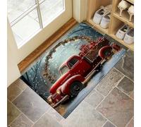 Door Mats Indoor - Doormat Home Decoration Welcome Floor Mat, Red Christmas Truck Washable Door Matts Indoor, Heavy Duty Non-Slip Entrance Mat, Absorbent Front Door Mat Christmas Truck With Gifts -