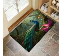 Door Mats Indoor, Elegant Peacock Machine Washable Soft Doormats, Dirt Trapper Door Mat, Jungle Animals Absorbent Entrance Rug, Non-Slip Floor Mats For Inside, (60 X 90 Cm, Dark Green)
