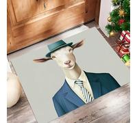 Door Mats Indoor, Goat Machine Washable Soft Doormats, Dirt Trapper Door Mat, Abstract Animals Absorbent Entrance Rug, Non-Slip Floor Mats For Inside, (45 X 75 Cm, Light Gray)