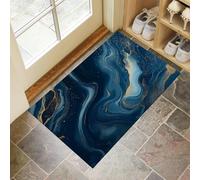 Door Mats Indoor - Machine Washable Inside Door Mat,Dirt Trapper Doormats,Abstract Wave Marble Absorbent Entrance Rug,Non-Slip Floor Mat For Front Back Door,Pets And Dogs Abstract Dark Blue Wave