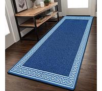 Door Mats Indoor Non Slip Mat Carpet Runners for Hallways Geometrical Border Low Profile Washable Runner Rug for Kitchen, Front Door Hall Hallways Living Room (80 x 300 cm, Blue Cream)