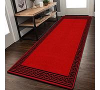 Door Mats Indoor Non Slip Mat Carpet Runners for Hallways Geometrical Border Low Profile Washable Runner Rug for Kitchen, Front Door Hall Hallways Living Room (80 x 300 cm, Red Black)