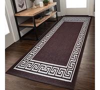 Door Mats Indoor Non Slip Mat Carpet Runners for Hallways Geometrical Border Low Profile Washable Runner Rug for Kitchen, Front Door Hall Hallways Living Room (80 x 300 cm, Brown Beige)
