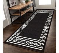 Door Mats Indoor Non Slip Mat Carpet Runners for Hallways Geometrical Border Low Profile Washable Runner Rug for Kitchen, Front Door Hall Hallways Living Room (80 x 300 cm, Black White)