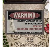 Door Mats Indoor THIS PROPERTY IS PROTECTED BY HIGHLY TRAINED White German Shepherd Doormat House Warming Gifts New Home Decor