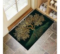 Door Mats Indoor, Tree Of Life Machine Washable Soft Doormats, Dirt Trapper Door Mat, Branches, Leaves Absorbent Entrance Rug, Non-Slip Floor Mats For Inside, (50 X 80 Cm, Dark Green)