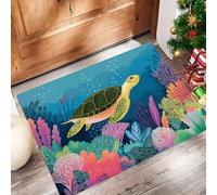 Door Mats Indoor, Turtle Coral Machine Washable Soft Doormats, Dirt Trapper Door Mat, Marine Life Absorbent Entrance Rug, Non-Slip Floor Mats For Inside, (40 X 60 Cm, Blue)