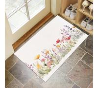 Door Mats Indoor, Watercolor Wildflowers Machine Washable Soft Doormats, Dirt Trapper Door Mat, French Country Style Absorbent Entrance Rug, Non-Slip Floor Mats For Inside, (60 X 90 Cm, White)