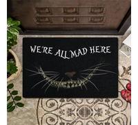 Door Mats Indoor We're All Mad Here Cat Black Background Design Doormat Home Decor House Warming Gifts New Home Decor