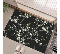 Door Mats Indoor, White Plum Blossom Machine Washable Soft Doormats, Dirt Trapper Door Mat, Refined Elegant Absorbent Entrance Rug, Non-Slip Floor Mats For Inside, (45 X 75 Cm, Black)