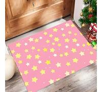 Door Mats Indoor, Yellow Star Machine Washable Soft Doormats, Dirt Trapper Door Mat, Japanese Style Absorbent Entrance Rug, Non-Slip Floor Mats For Inside, (40 X 60 Cm, Pink)