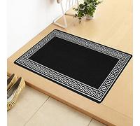Door Mats Inside Non Slip Super Absorbent Heavy Duty Washable Bath Mat - Jute Back Floor Mats for Kitchen Office Chair Front Doormat Indoor | 40 X 60 cm - Greekey Black & White