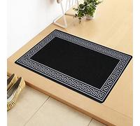 Door Mats Inside Non Slip Super Absorbent Heavy Duty Washable Bath Mat - Jute Back Floor Mats for Kitchen Office Chair Front Doormat Indoor | 40 X 60 cm - Greekey Black & Grey