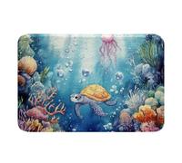 Door Mats Ocean Octo Plus Watercolor Sea Turtle Cute Sea Animal Non Slip Door Mat Duty Dirt Flannel Mat For Laundry Patio Indoor 40X60Cm