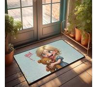 Door Mats Outdoor Large Girl With Teddy Bear: A Whimsical Hug Doormat Front Porch Rug Front Door Welcome Mat(50X80CM)