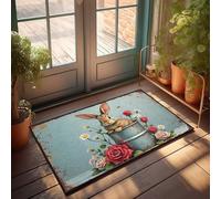 Door Mats Outdoor Large Rustic Charm: Bunny In A Bucket With Flowers Doormat Front Porch Rug Front Door Welcome Mat(50X80CM)