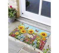 Door Mats Rustic Pastoral Sunflower Wildflower Kitchen Rugs Non-Slip Soft Absorbent Floor Rug for Bathroom Bedroom Entryway Decor Farmhouse Butterfly Plant 16x24 Inch