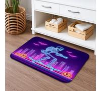 Door Mats Skeleton Skateboard Halloween Neon Luminous Skater, Heavy Duty Bath Mat Stylish Rug Mats 40X60Cm For Patio Office Bathroom