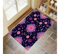 Door Matts Indoor 40 X 60 Cm, Geometric Flowerswashable Entrance Rug, Absorbent Dog Doormat For Muddy Paws, Dark Purple Cartoon Styleinside Mat For Front Door, Entryway, Pets