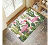 Door Matts Indoor 40 X 60 Cm, Watercolor Stylewashable Entrance Rug, Absorbent Dog Doormat For Muddy Paws, Green Flamingos Cactiinside Mat For Front Door, Entryway, Pets