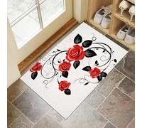 Door Matts Indoor 45 X 75 Cm, Red Rosewashable Entrance Rug, Absorbent Dog Doormat For Muddy Paws, White Simple Flowersinside Mat For Front Door, Entryway, Pets