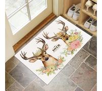 Door Matts Indoor 45 X 75 Cm, Watercolor Deerwashable Entrance Rug, Absorbent Dog Doormat For Muddy Paws, White Flower Animalsinside Mat For Front Door, Entryway, Pets