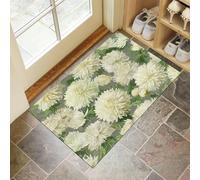 Door Matts Indoor 45 X 75 Cm, White Chrysanthemumwashable Entrance Rug, Absorbent Dog Doormat For Muddy Paws, Milky Flowers Leavesinside Mat For Front Door, Entryway, Pets